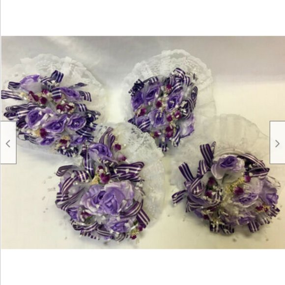 Purple Floral Bouquet Bridal Wedding Bridesmaid Set of 5 Artificial Flowers - Picture 10 of 11
